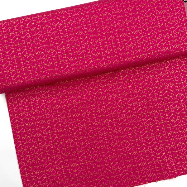 Baumwolle Webware unelastisch - pink mit goldmetallischen geometrischen Muster